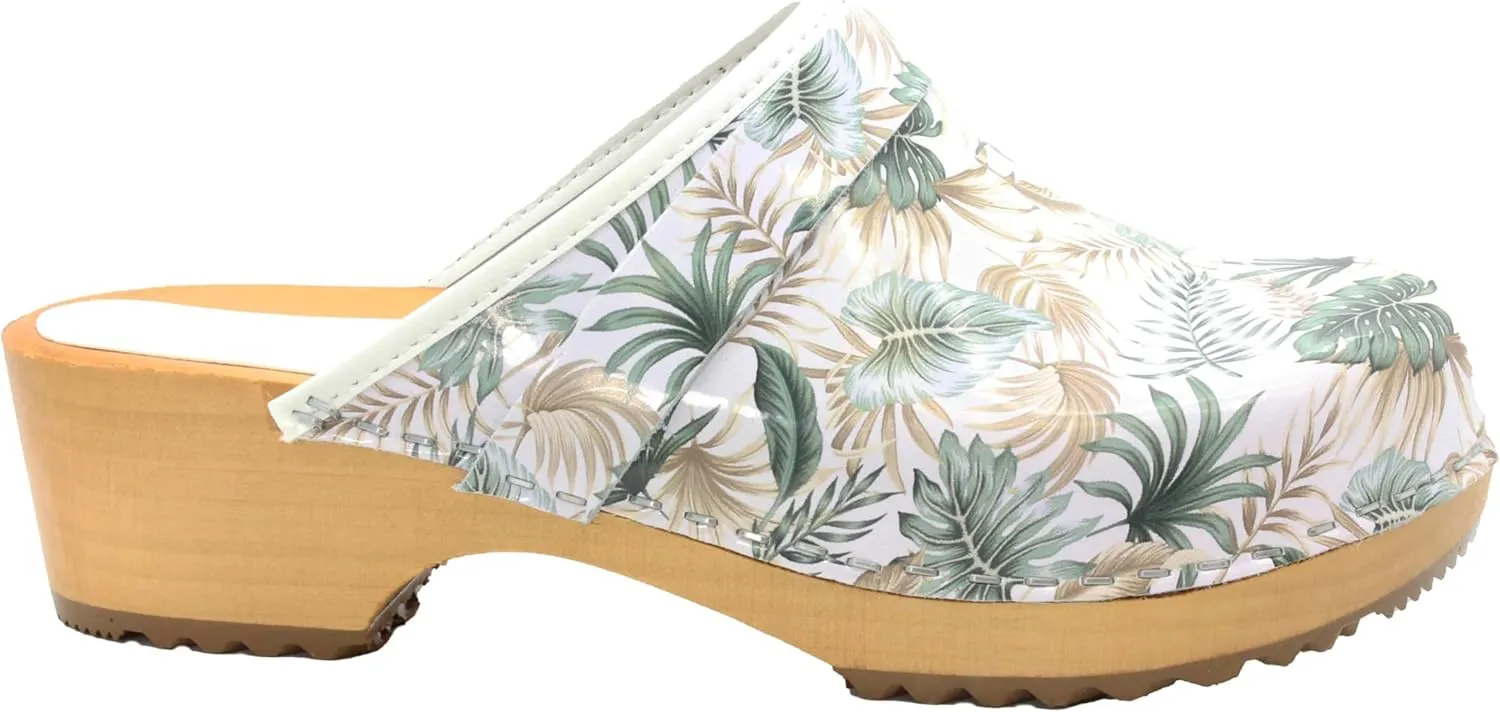 Bjork Maja Wood Open Back Leather Clogs