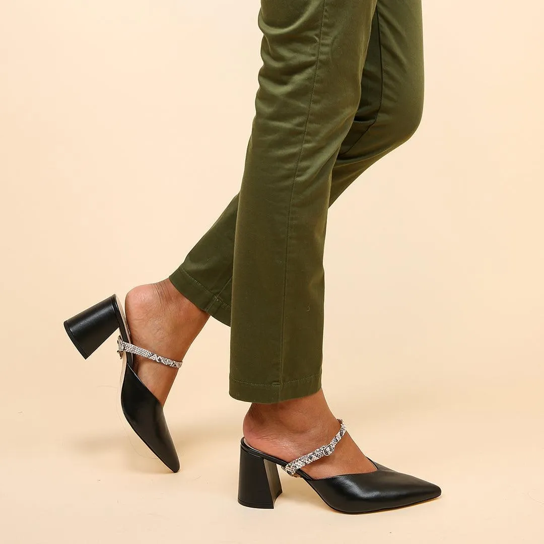 Black V Mule   Python Twiggy Strap