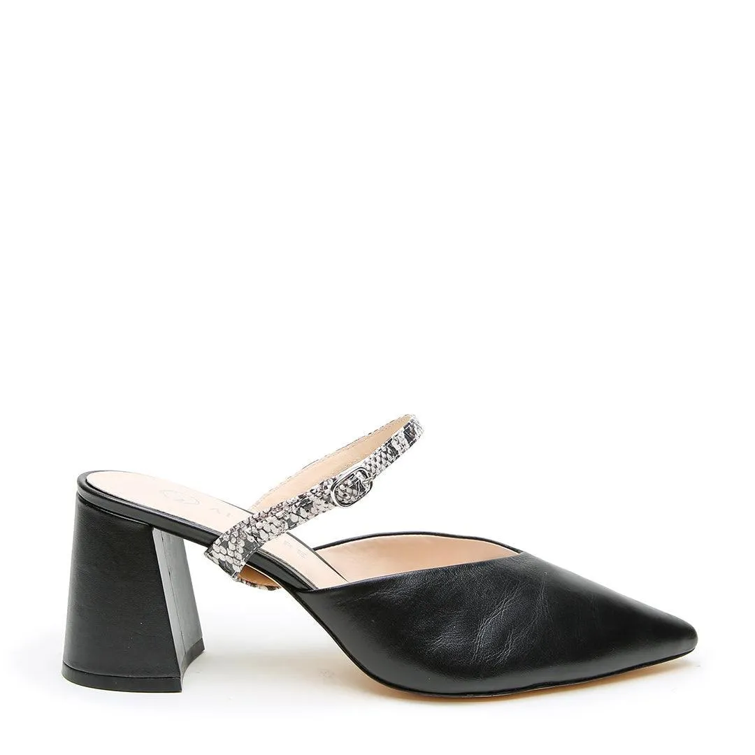 Black V Mule   Python Twiggy Strap