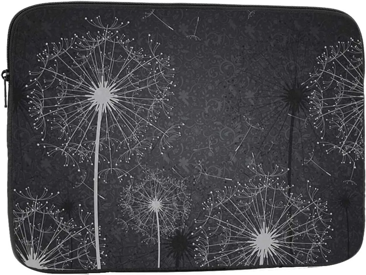 Black White Dandelion 12 Inch Zipper Laptop Sleeve Bag Carring Case Cover Protector Handbag for MacBook/Notebook/Ultrabook