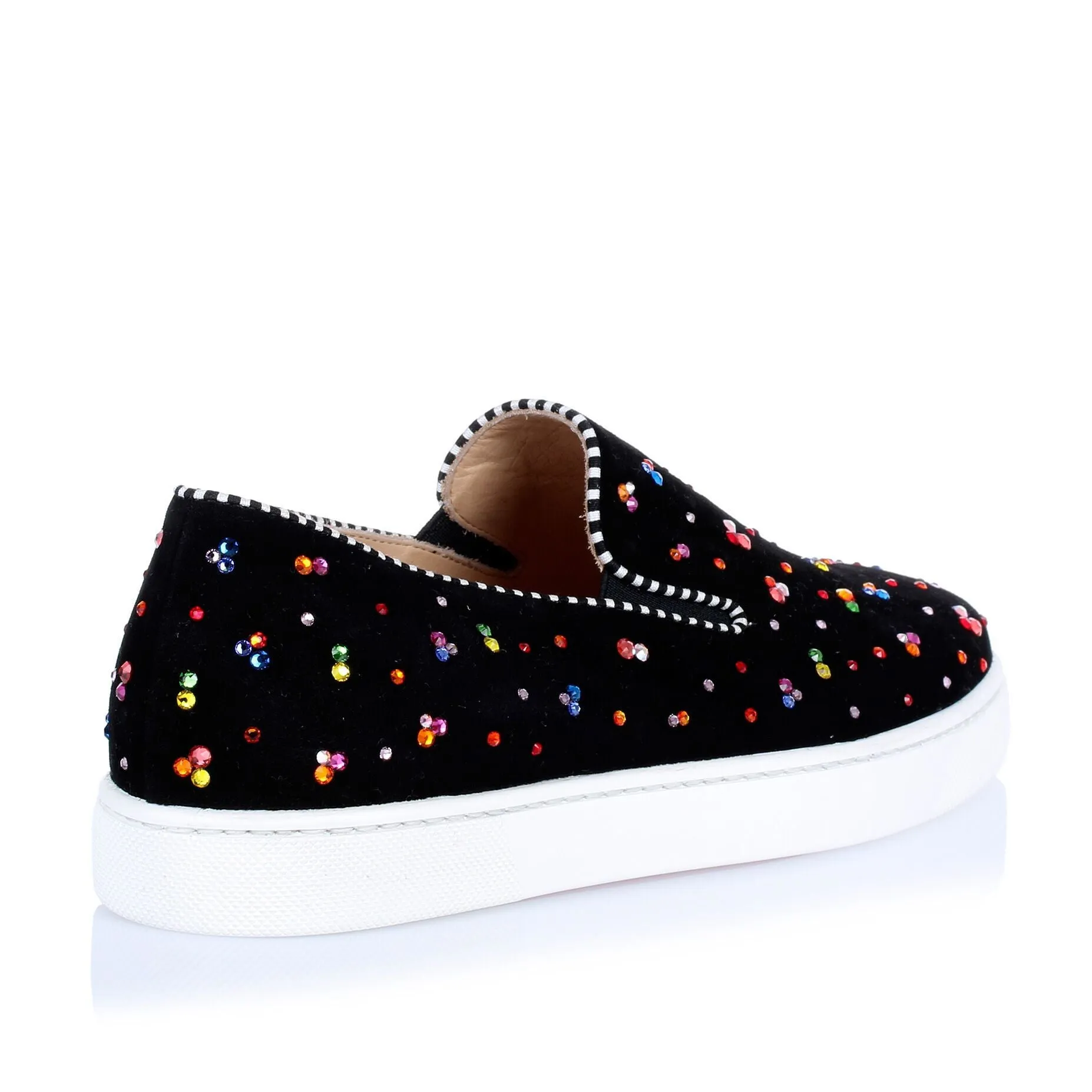 Boat black suede crystal slip-on