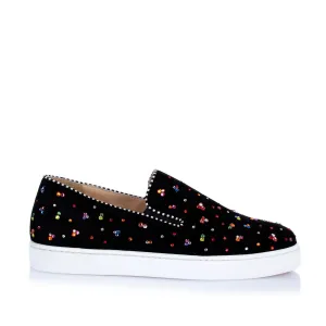 Boat black suede crystal slip-on