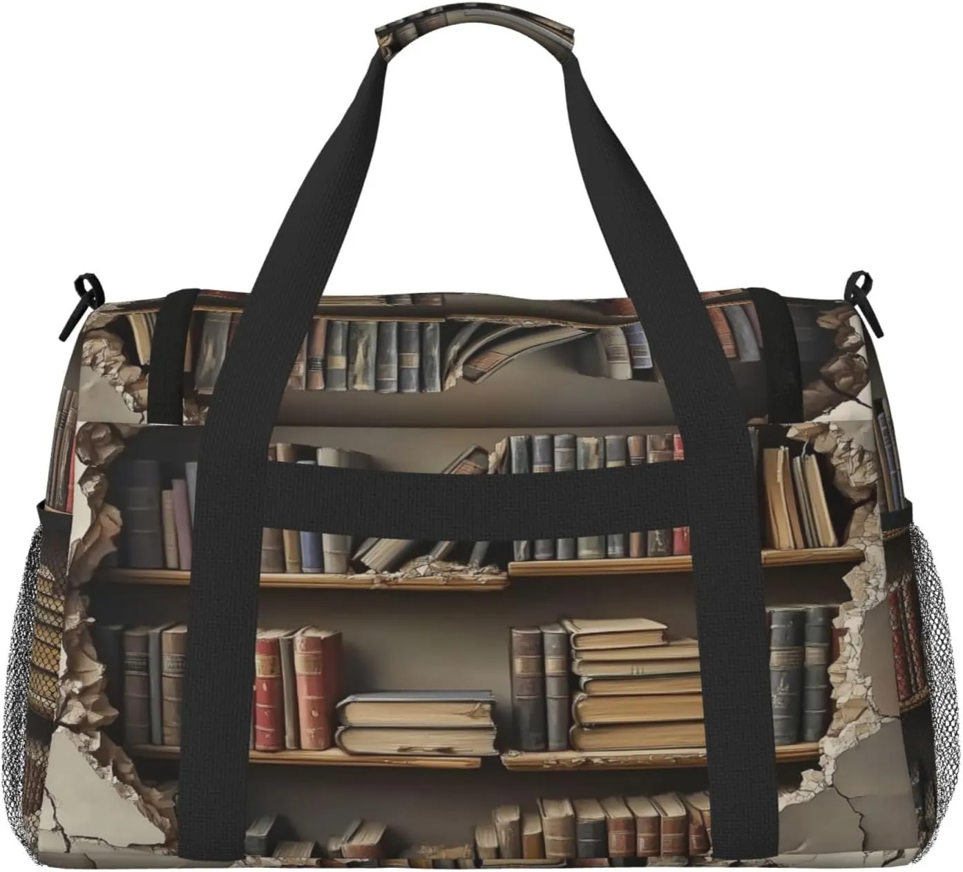 Bookshelf Wall Theme Travel Duffel Bag with Strap Multi Pockets Sports Bag Handbag Large Shoulder Bag for Gym Weekend Fitness Camping