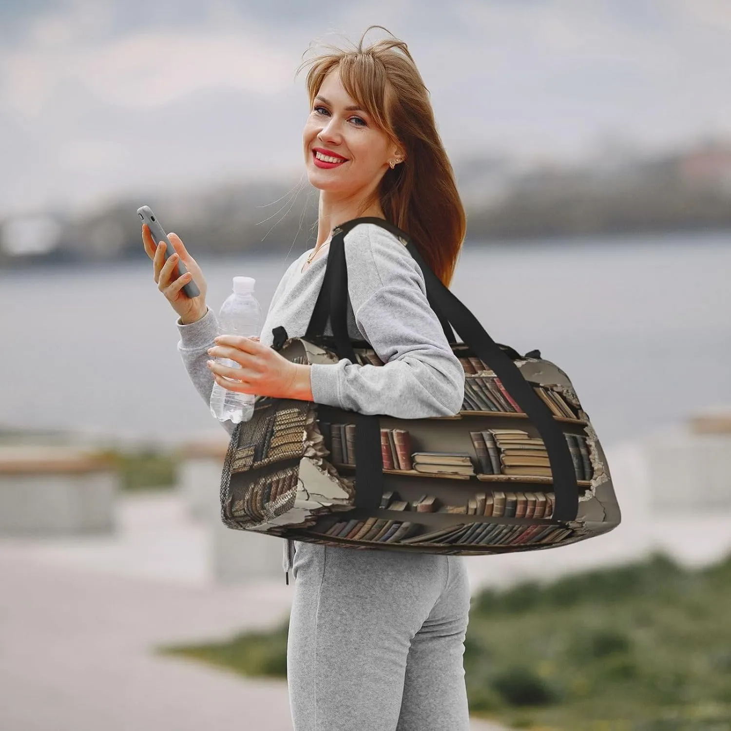 Bookshelf Wall Theme Travel Duffel Bag with Strap Multi Pockets Sports Bag Handbag Large Shoulder Bag for Gym Weekend Fitness Camping