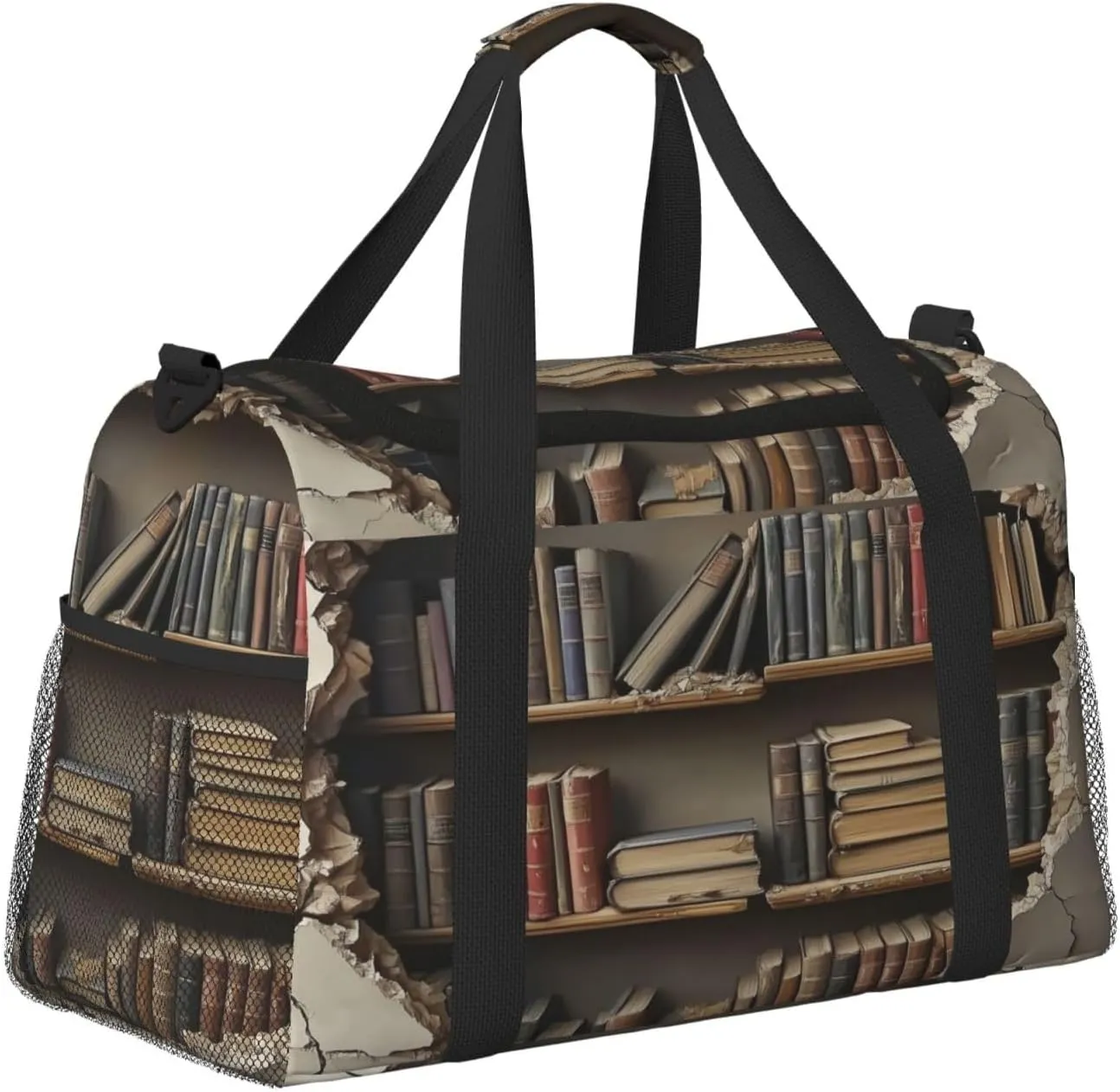 Bookshelf Wall Theme Travel Duffel Bag with Strap Multi Pockets Sports Bag Handbag Large Shoulder Bag for Gym Weekend Fitness Camping