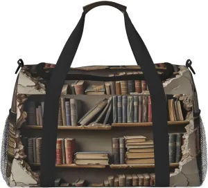 Bookshelf Wall Theme Travel Duffel Bag with Strap Multi Pockets Sports Bag Handbag Large Shoulder Bag for Gym Weekend Fitness Camping