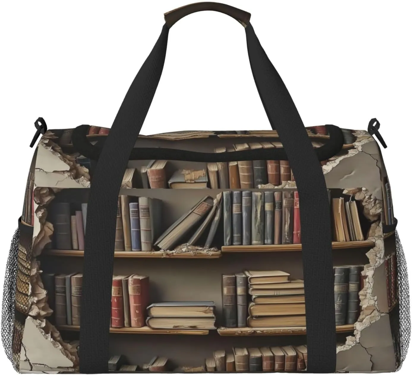 Bookshelf Wall Theme Travel Duffel Bag with Strap Multi Pockets Sports Bag Handbag Large Shoulder Bag for Gym Weekend Fitness Camping
