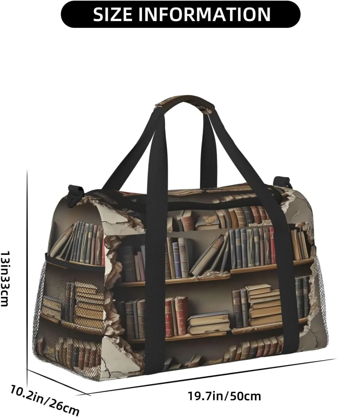 Bookshelf Wall Theme Travel Duffel Bag with Strap Multi Pockets Sports Bag Handbag Large Shoulder Bag for Gym Weekend Fitness Camping