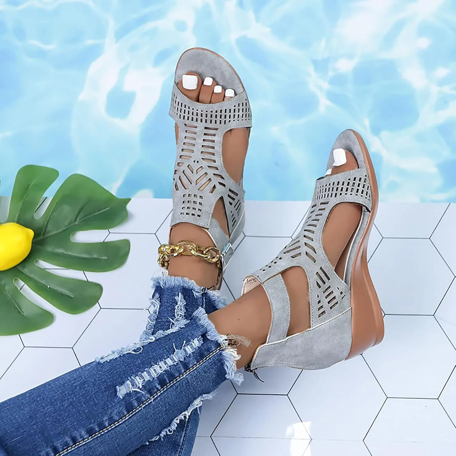 Born Shoes for Women Sandals Toe Ladies For Women Wedges Fashion Out Shoes Hollow Sandals Peep Women Shoes Heels Sandals