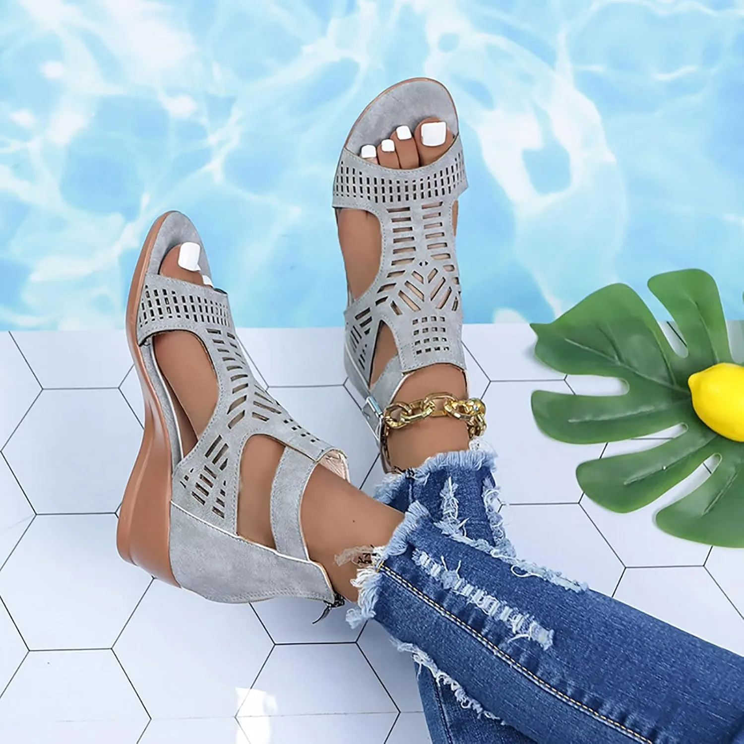 Born Shoes for Women Sandals Toe Ladies For Women Wedges Fashion Out Shoes Hollow Sandals Peep Women Shoes Heels Sandals