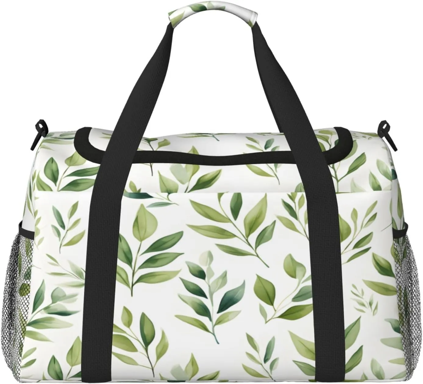 Botanical Leaves Pattern Travel Duffel Bag with Strap Multi Pockets Sports Bag Handbag Large Shoulder Bag for Gym Weekend Fitness Camping