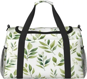 Botanical Leaves Pattern Travel Duffel Bag with Strap Multi Pockets Sports Bag Handbag Large Shoulder Bag for Gym Weekend Fitness Camping