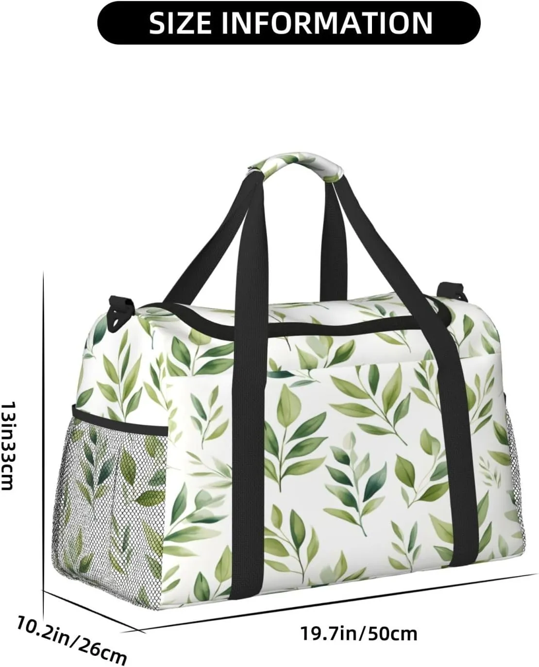 Botanical Leaves Pattern Travel Duffel Bag with Strap Multi Pockets Sports Bag Handbag Large Shoulder Bag for Gym Weekend Fitness Camping