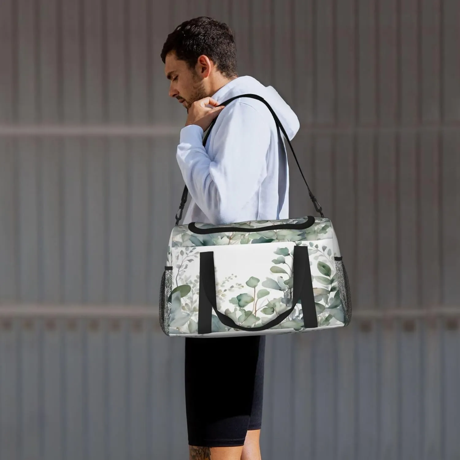 Botanical Leaves Travel Duffel Bag with Strap Multi Pockets Sports Bag Handbag Large Shoulder Bag for Gym Weekend Fitness Camping