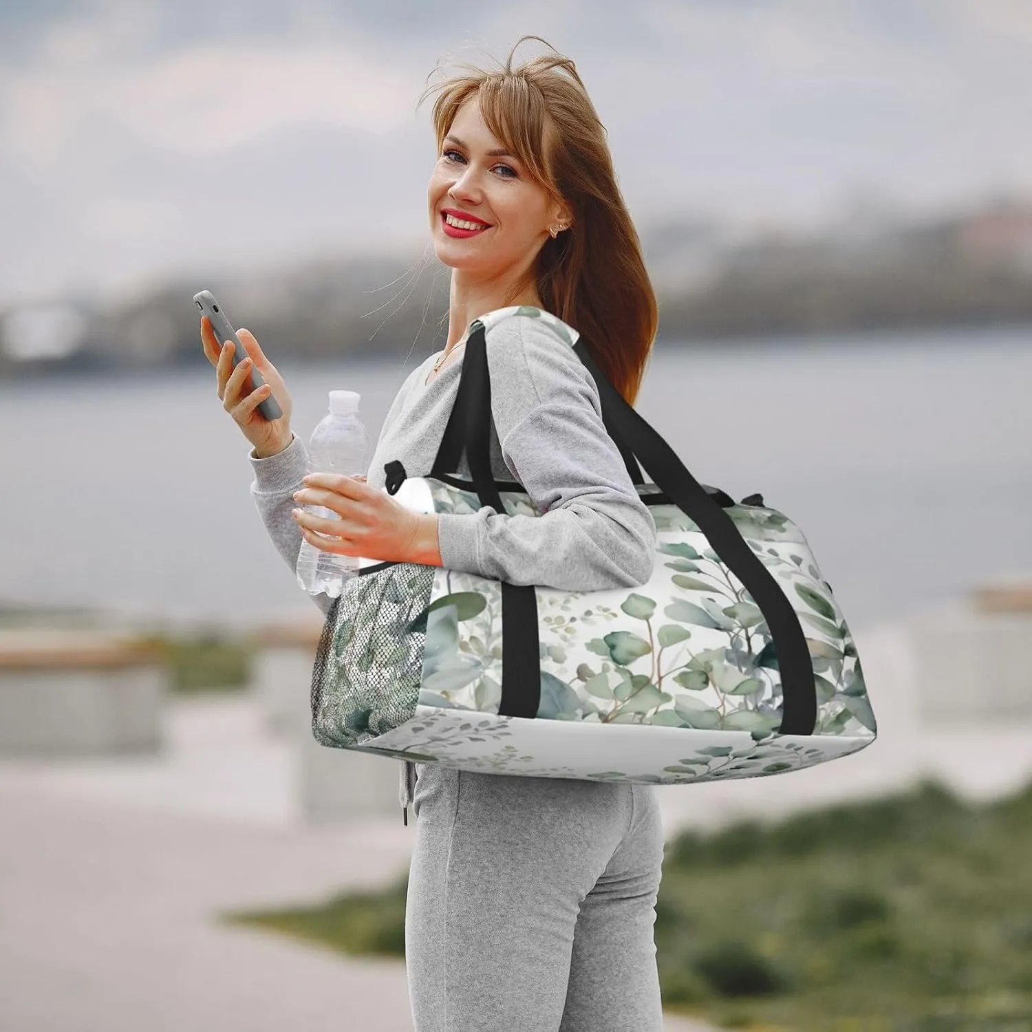 Botanical Leaves Travel Duffel Bag with Strap Multi Pockets Sports Bag Handbag Large Shoulder Bag for Gym Weekend Fitness Camping