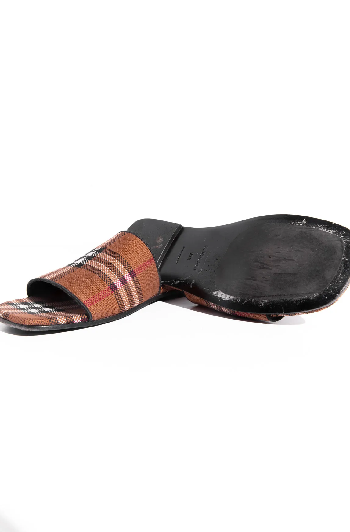 BURBERRY Brown Woven Plaid Slide Sandals (Sz. 39.5)
