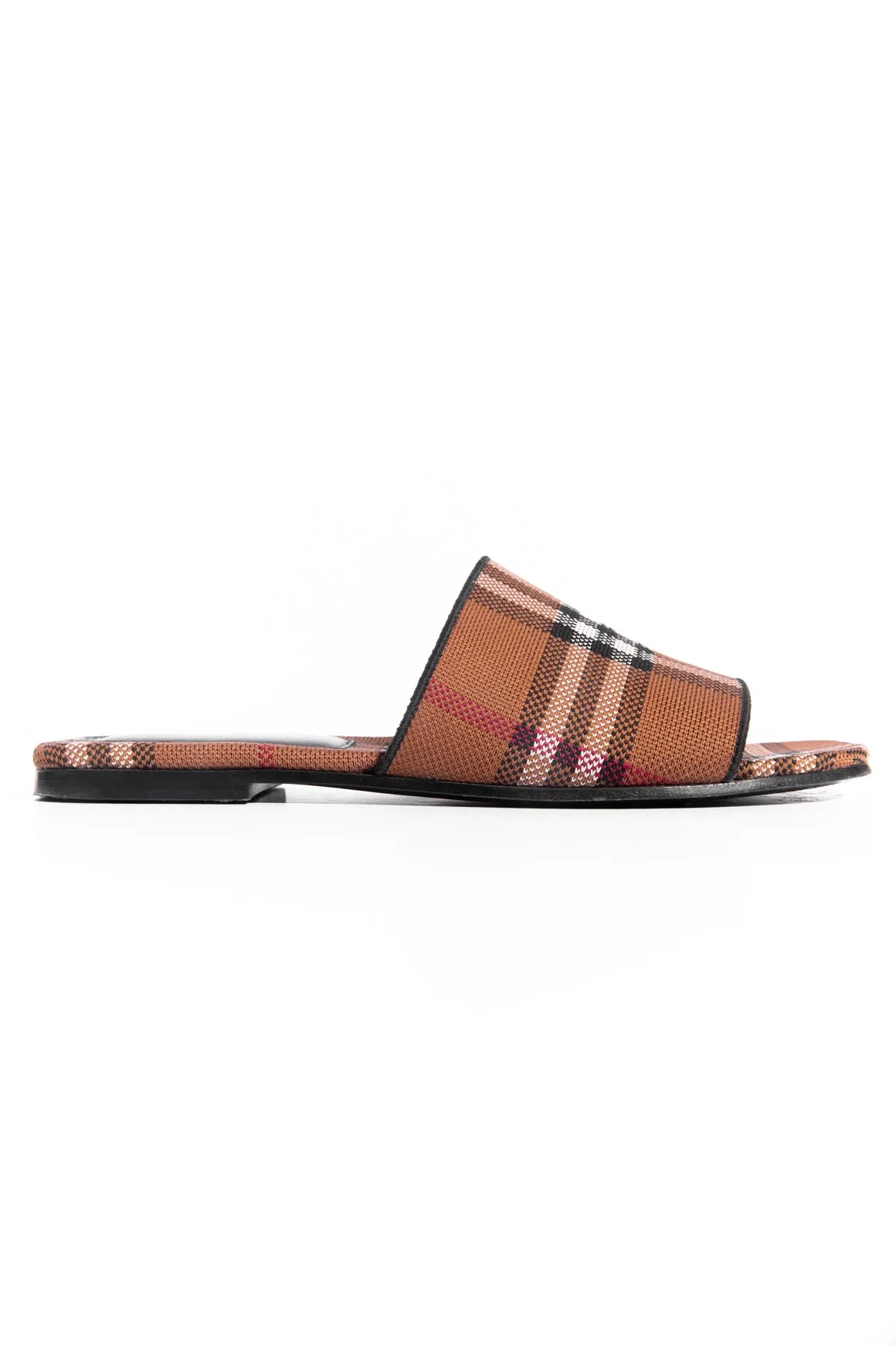 BURBERRY Brown Woven Plaid Slide Sandals (Sz. 39.5)