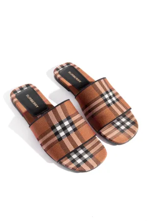 BURBERRY Brown Woven Plaid Slide Sandals (Sz. 39.5)