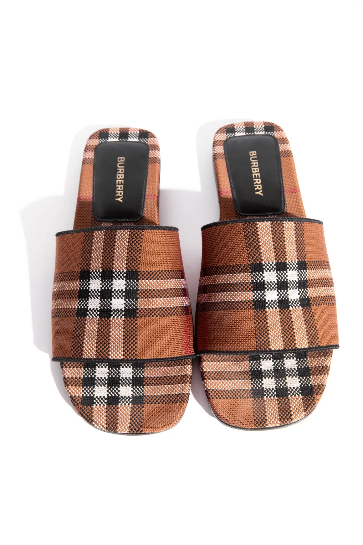 BURBERRY Brown Woven Plaid Slide Sandals (Sz. 39.5)