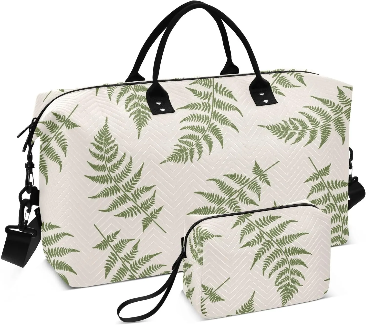 Burbuja Travel Duffel Bag for Women, Fern Leaves Weekender Overnight Bag Shoulder Carry On Tote Bag with Trolley Sleeve, Gym Bag with Toiletry Bag, Large Size