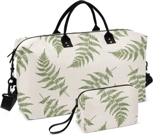 Burbuja Travel Duffel Bag for Women, Fern Leaves Weekender Overnight Bag Shoulder Carry On Tote Bag with Trolley Sleeve, Gym Bag with Toiletry Bag, Large Size