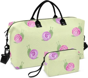 Burbuja Travel Duffel Bag for Women, Watercolor Snails Weekender Overnight Bag Shoulder Carry On Tote Bag with Trolley Sleeve, Gym Bag with Toiletry Bag, Large Size
