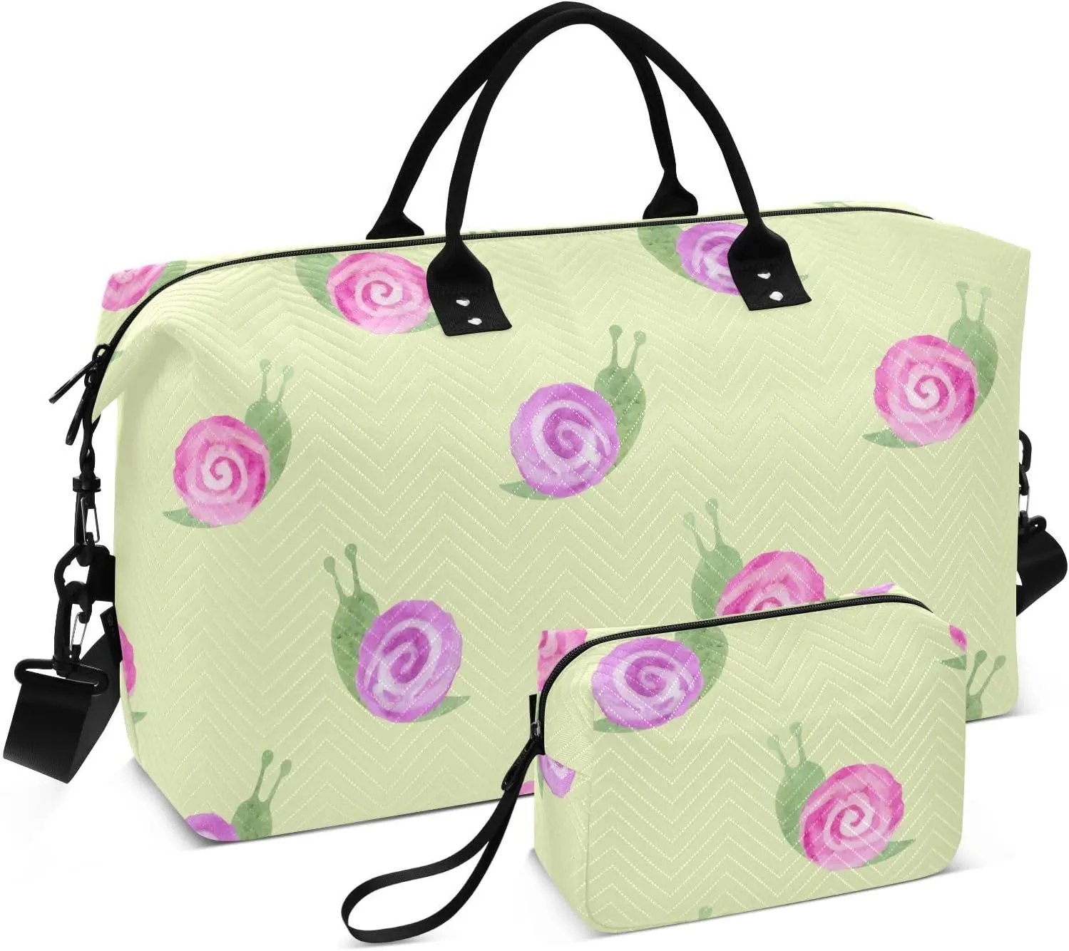 Burbuja Travel Duffel Bag for Women, Watercolor Snails Weekender Overnight Bag Shoulder Carry On Tote Bag with Trolley Sleeve, Gym Bag with Toiletry Bag, Large Size