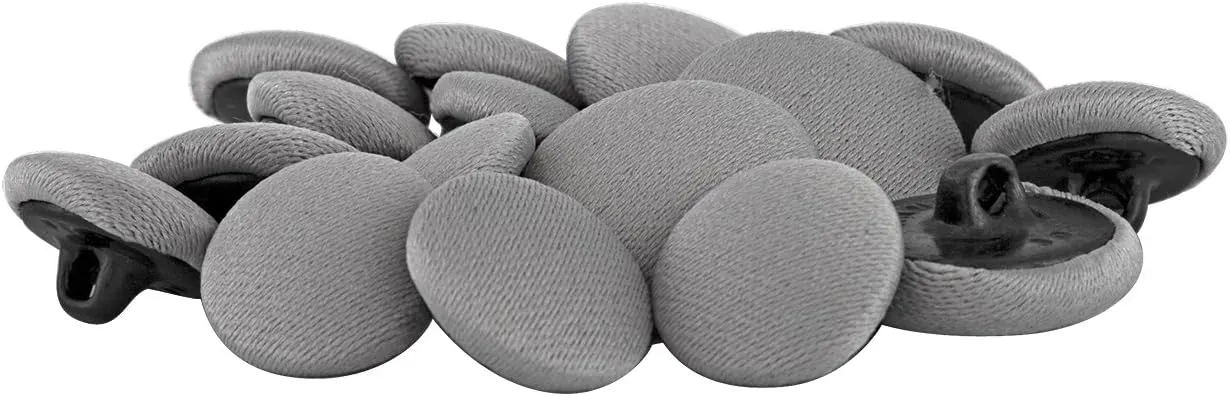 ButtonMode Tuxedo Suit Button 15pc Set (Fits Most Formalwear) Includes 4 Jacket Front Buttons (19mm or 3/4 Inch) and 11 Sleeve and Pant Buttons (15mm or 5/8 Inch), Gray Satin, 15-Buttons