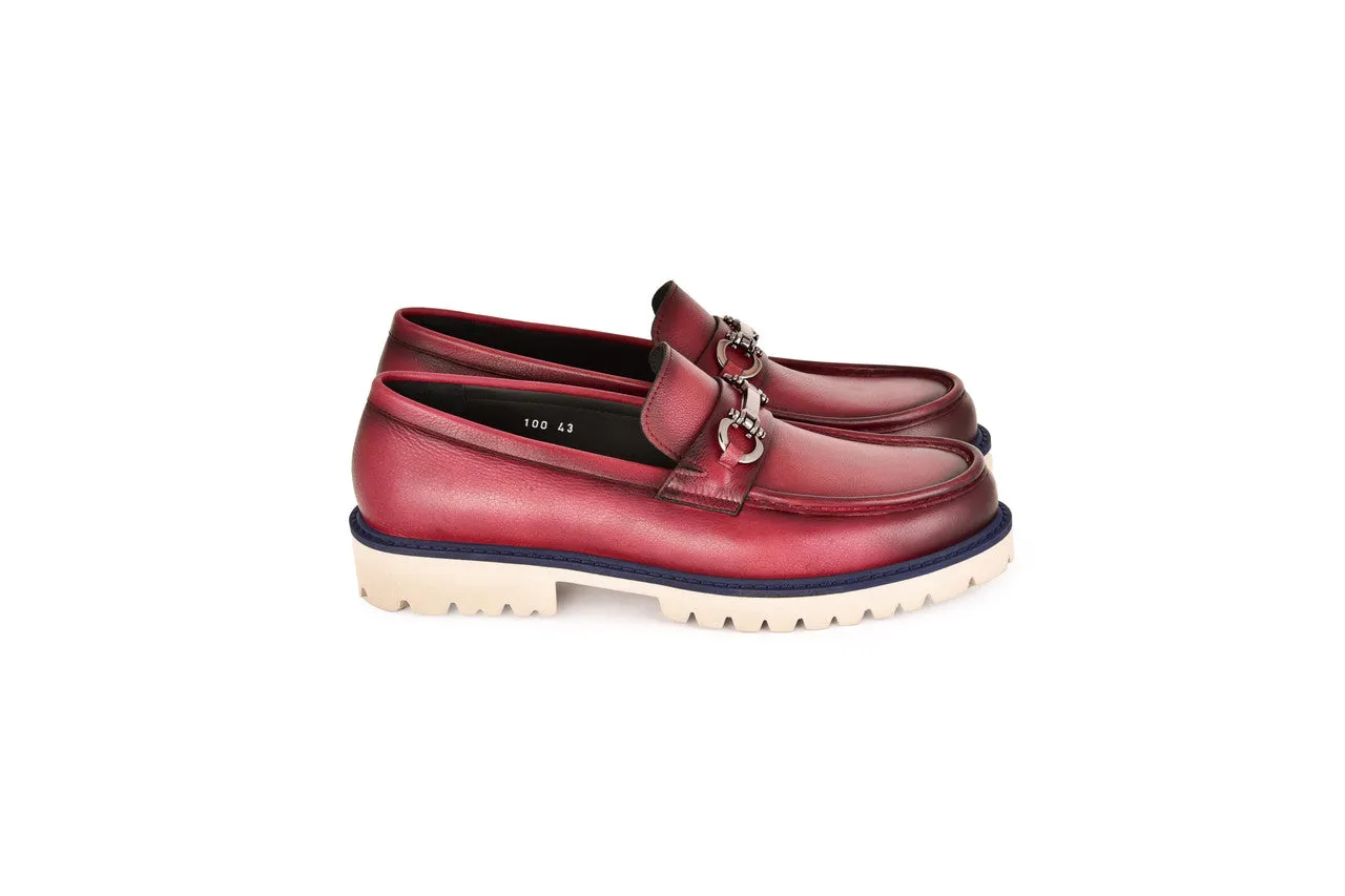 C0001203- 7887 Loafer with silver buckle- Burgundy