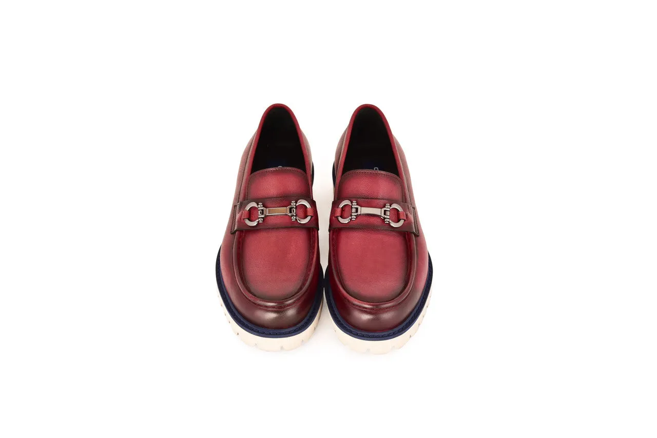 C0001203- 7887 Loafer with silver buckle- Burgundy