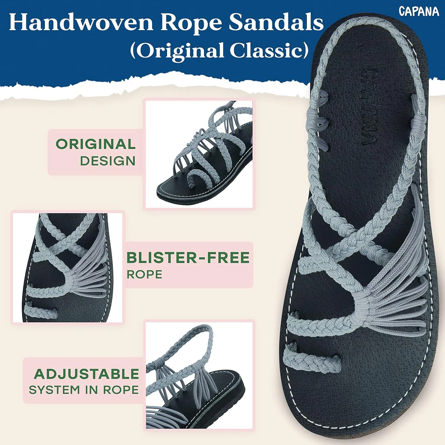 Capana Woven Women's Flat Sandals - Strappy Braided Sandals, Beach Sandals for Women Dressy Summer, Rope Bohemian Sandals, Spring Casual Womens Shoes, Comfy Boho Flats for Teen Girls – Commune