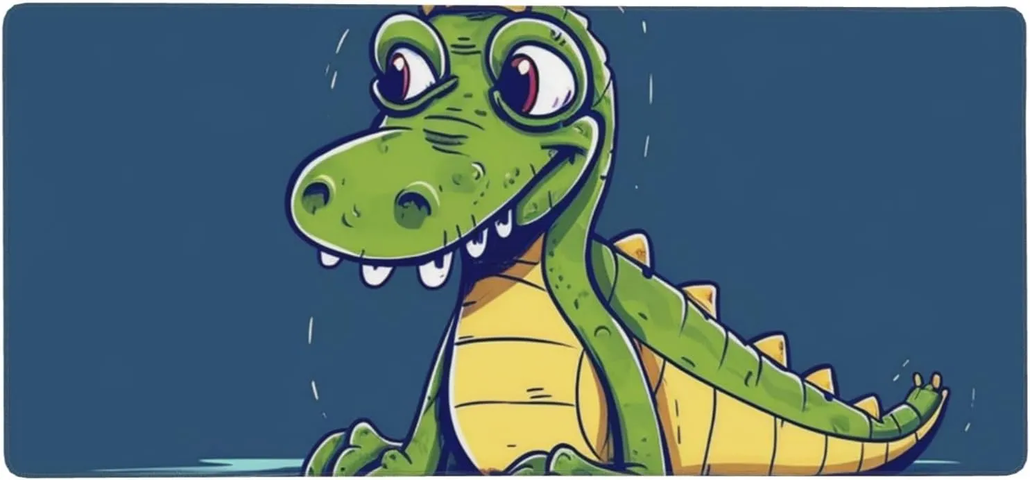 Cartoon Crocodile Gaming Mouse Pad Large Extended Mouse Mat Non-Slip Desk Pad Desk Mat with Stitched Edge Keyboard Mousepad for Home Office Gaming Work