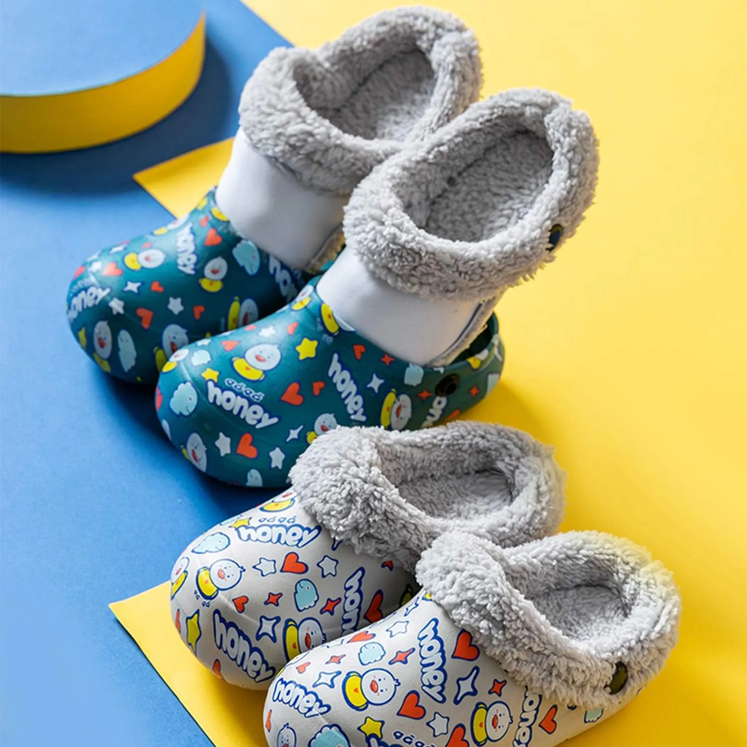 CERYTHRINA Little Kids Lined Clogs Girls Boys Slide Lightweight Garden Shoes Slip-on Cotton Slippers