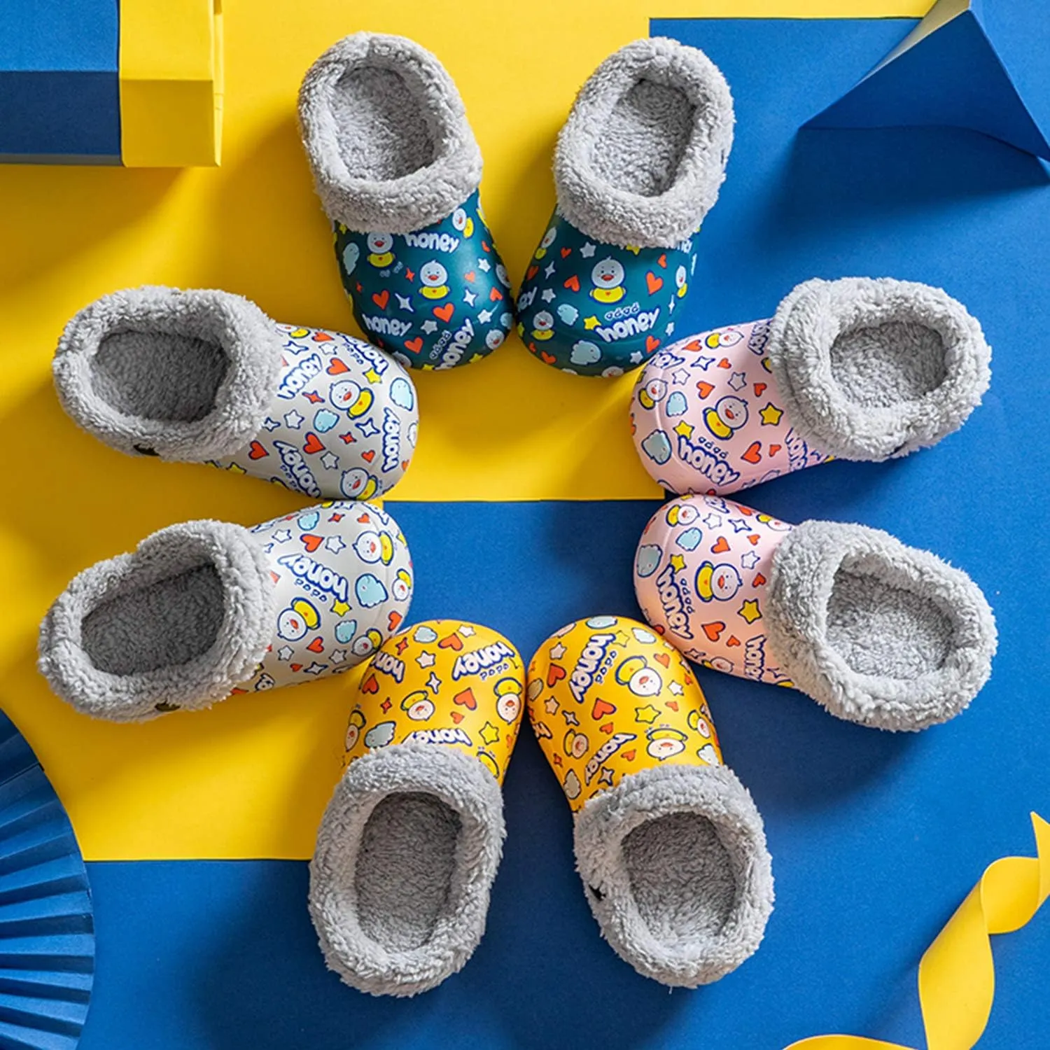 CERYTHRINA Little Kids Lined Clogs Girls Boys Slide Lightweight Garden Shoes Slip-on Cotton Slippers