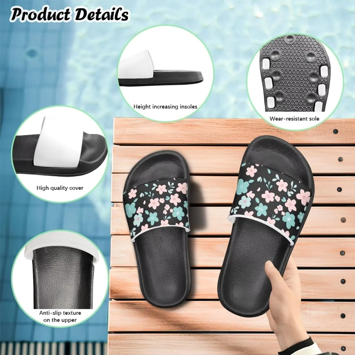 Children's Slippers Beach Sandals Slide Sandals Filp-Flops for Kids Girls Gift for Daughters Little Sisters Black