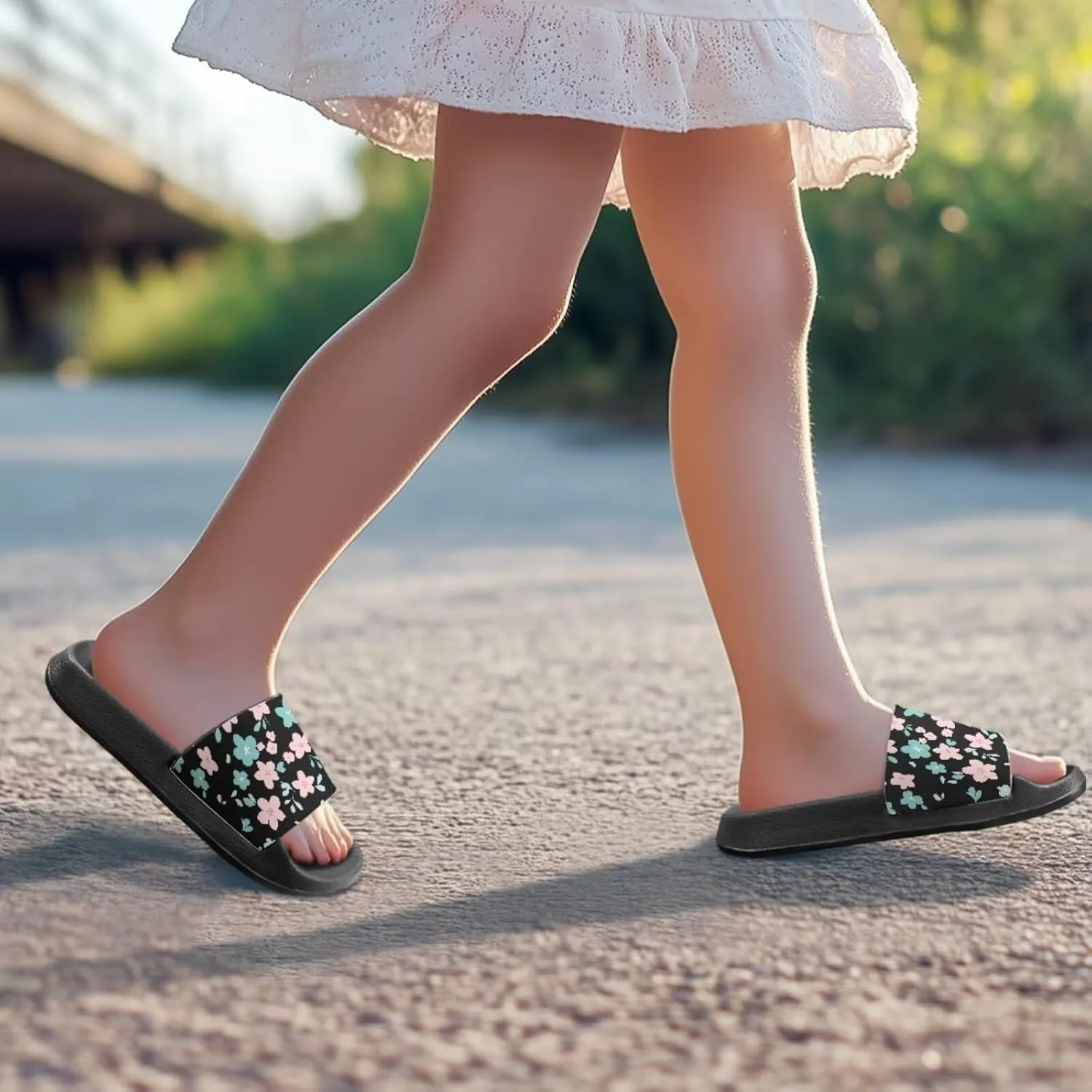 Children's Slippers Beach Sandals Slide Sandals Filp-Flops for Kids Girls Gift for Daughters Little Sisters Black