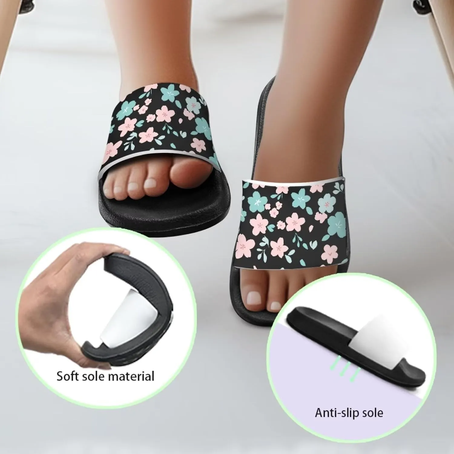 Children's Slippers Beach Sandals Slide Sandals Filp-Flops for Kids Girls Gift for Daughters Little Sisters Black