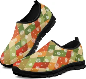 Christmas Sneakers for Women Soft Slip On Low Top Sneakers Casual Non-Slip Lightweight Athletic Walking Shoes for Teen Girls US 5.5-11.5