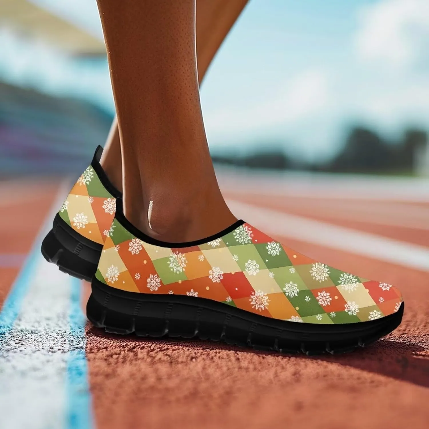 Christmas Sneakers for Women Soft Slip On Low Top Sneakers Casual Non-Slip Lightweight Athletic Walking Shoes for Teen Girls US 5.5-11.5