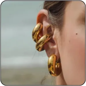 Chunky Gold Ear Cuffs Earrings for Women Non Piercing Gold Plated Stainless Steel Cuff Clip On Cartilage Hoop Lightweight Earrings Non-tarnish 1 Pairs