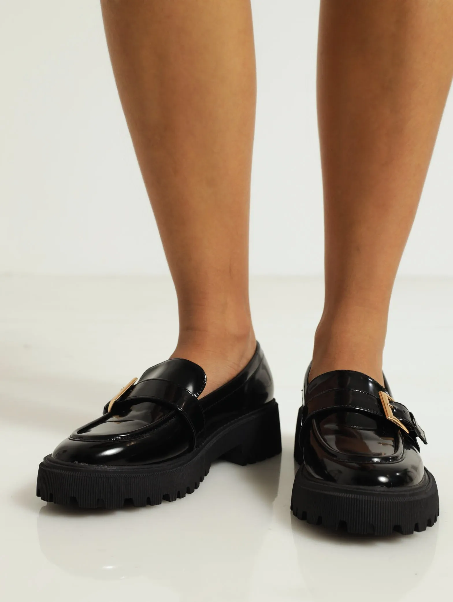 Chunky Loafer With Big Buckle Detail - Black