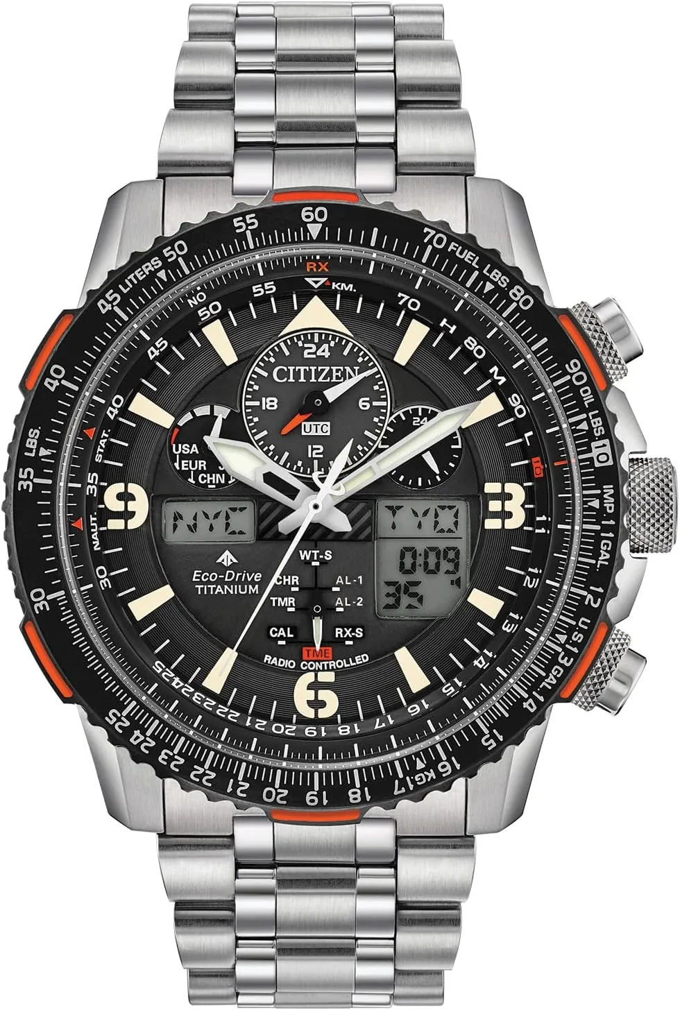 Citizen Men's Promaster Air Skyhawk Eco-Drive Super Titanium™ Watch, Atomic Timkeeping Technology, Power Reserve Indicator, Luminous, Anti-Reflective Crystal, 45mm (Model: JY8108-53E)