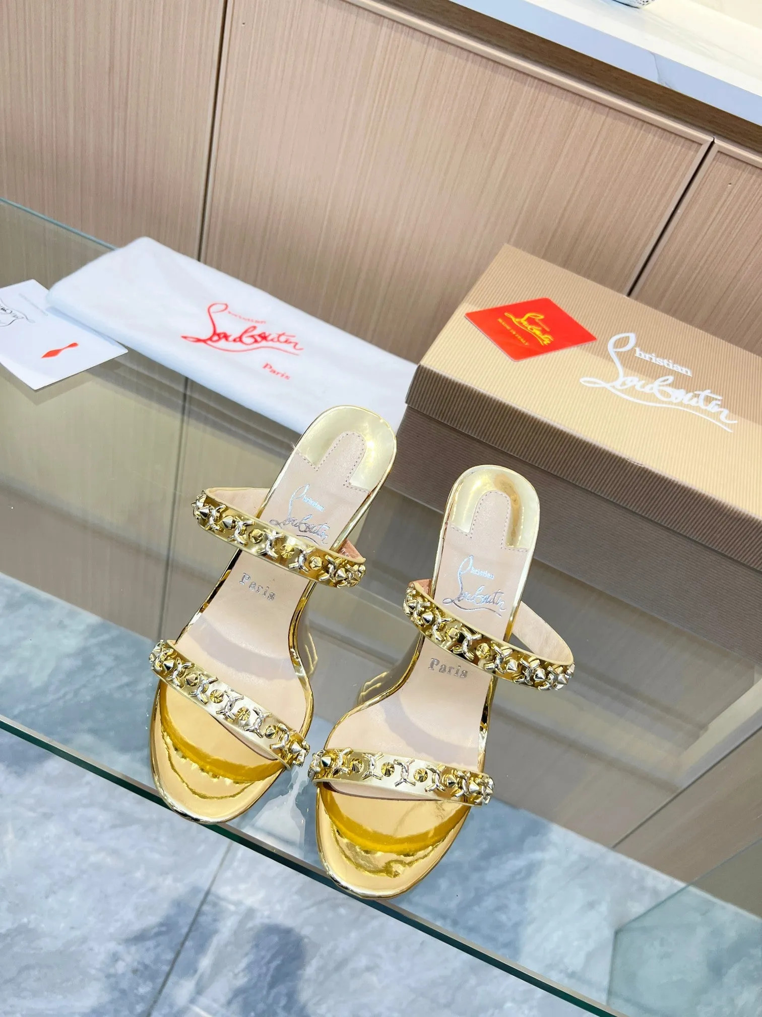 CL Justchain Mules 100mm Metal with Sheepskin 251026