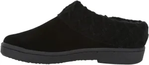 Clarks Womens Suede Leather Comfort Clog Knitted Collar Slipper - Plush Faux Fur Trim - Indoor Outdoor House Slippers For Women (Black/Black 7M)