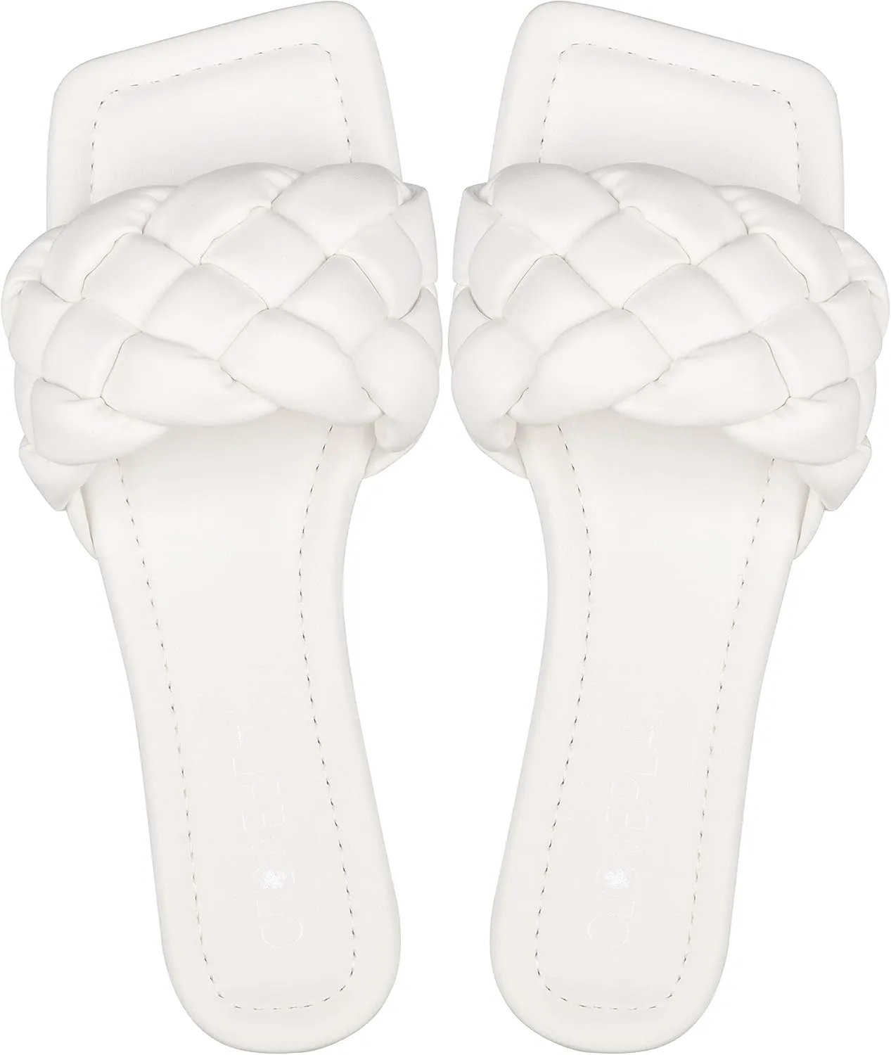 CLOVERLAY Yara Women's Square Open Toe Slides Braided Woven Single Band Slip on Flat Sandals
