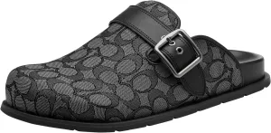 Coach Men's Buckle Clog in Signature Jacquard, Charcoal/Black, 12