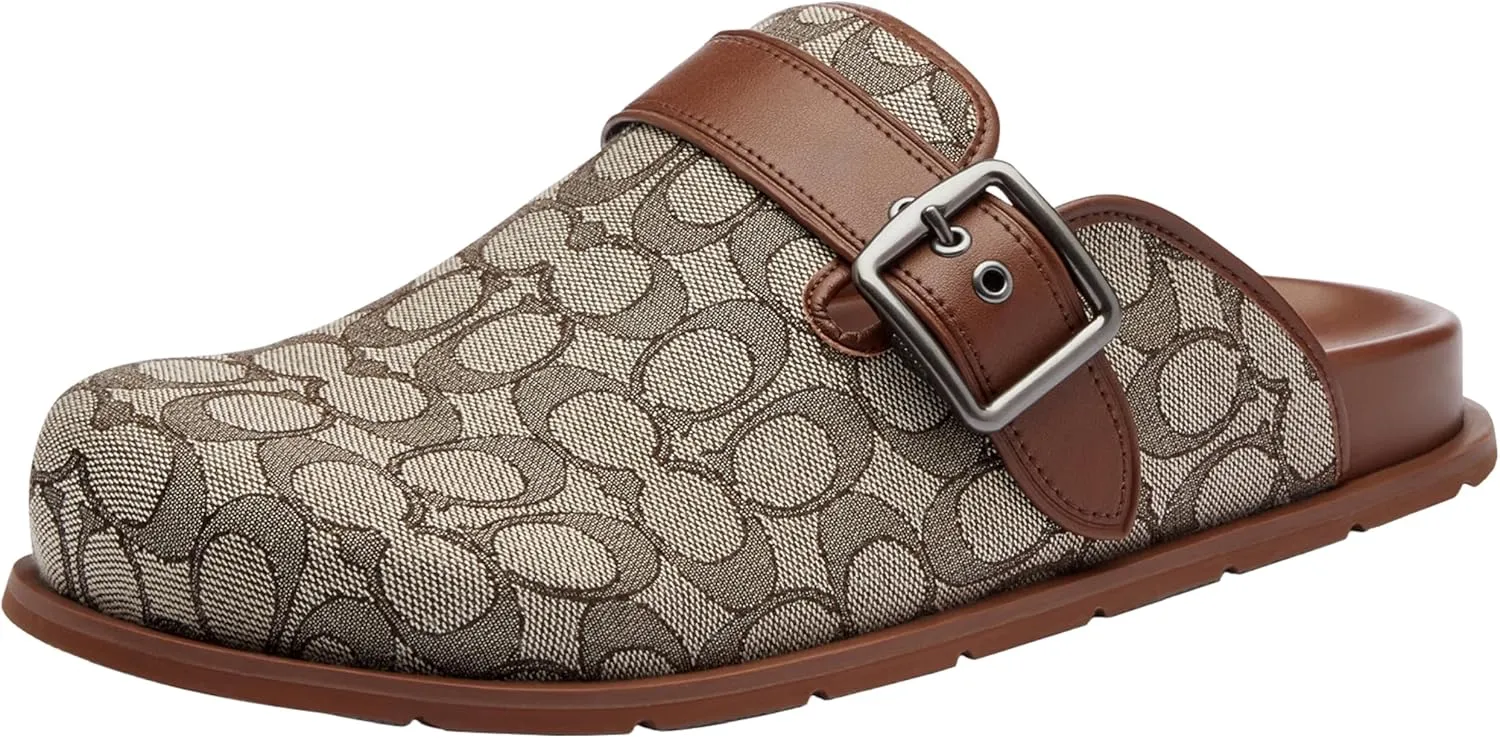 Coach Men's Buckle Clog in Signature Jacquard, Charcoal/Black, 12