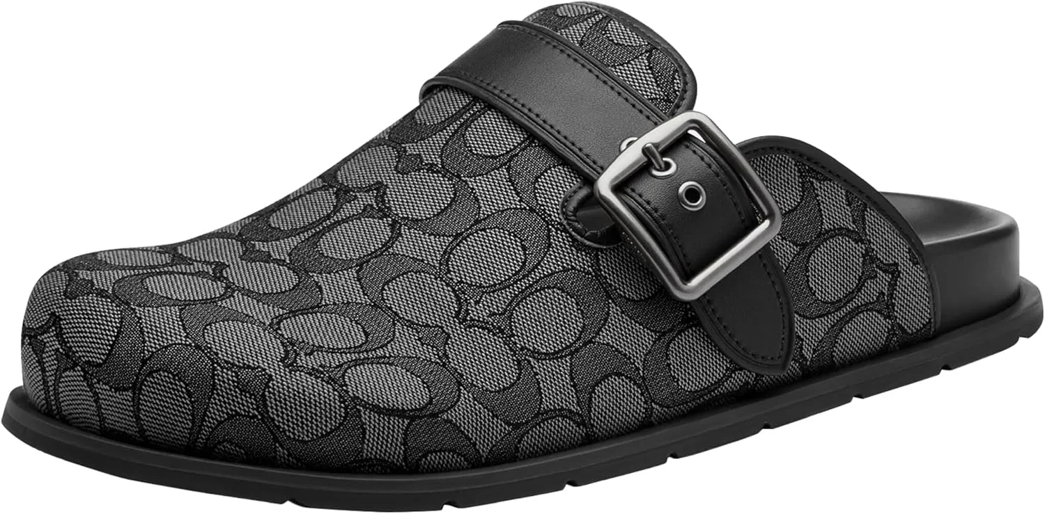 Coach Men's Buckle Clog in Signature Jacquard, Charcoal/Black, 8