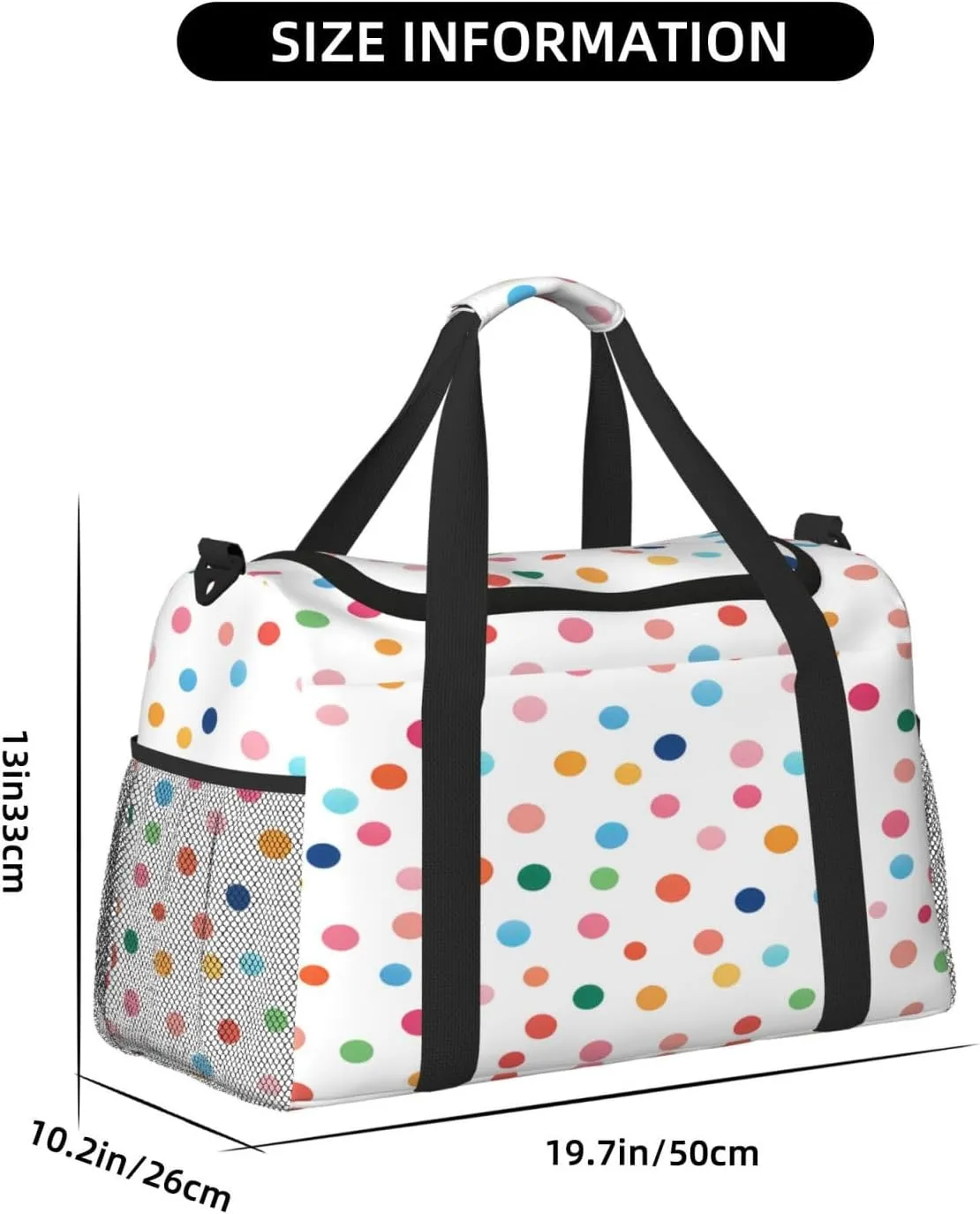Coloful Polka Dot Pattern Travel Duffel Bag with Strap Multi Pockets Sports Bag Handbag Large Shoulder Bag for Gym Weekend Fitness Camping