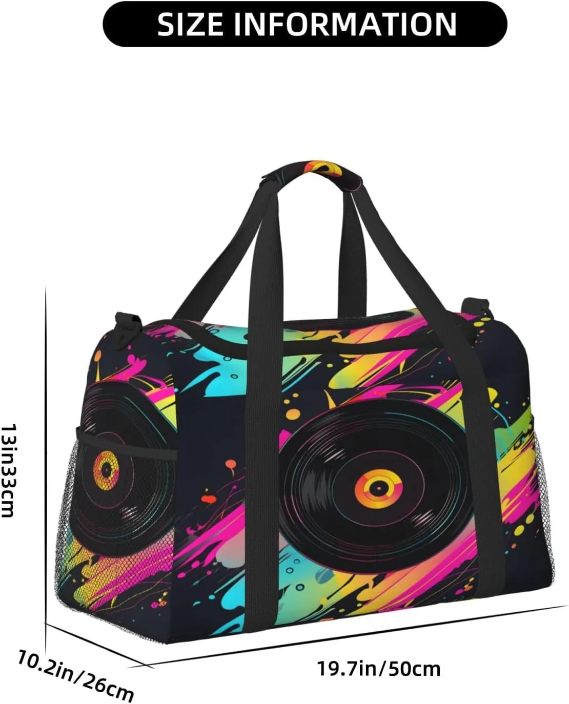 Colorful Musical Cd Travel Duffel Bag with Strap Multi Pockets Sports Bag Handbag Large Shoulder Bag for Gym Weekend Fitness Camping